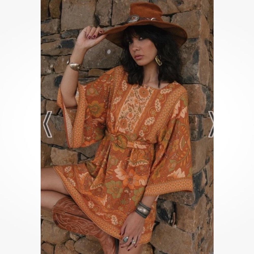 Rare Nine Lives Bazaar Mini Dress Pepper Tunic Desert Tan Floral Au 16 US 12 XL
